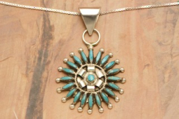 Zuni Indian Jewelry Genuine Sleeping Beauty Turquoise Sterling Silver Pendant